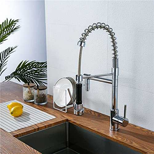 Modern Monobloc Kitchen Mixer Tap with Pull Out Hose Spray Single Lever Chrome Two Outlets Faucet