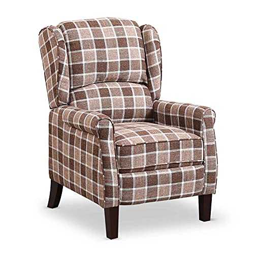 Recling Chairs Wing Back Tartan Recliner Armchair Soft Padded Adjustable Backrest and Footrest Retro Check Leisure Chair For Home Lounge Living Room, Brown Recliner