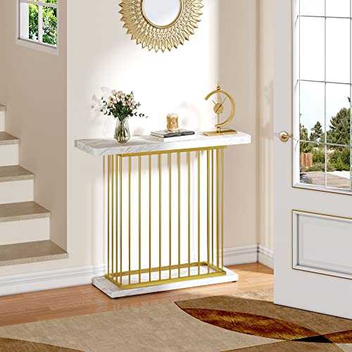 YITAHOME Console Table,Slim Console Tables for Hallway,Metal Frame,Marble Compact Display Table,Sturdy Sofa Table for Entryway,Living Room,Bedroom,Gold