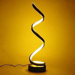 ELINKUME Dimmable LED Spiral Table Lamp - 12W Warm White Eye-Caring LED Curved Bedside Lamp - Black