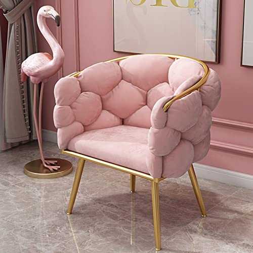 DYPXG Luxury Fluffy Comfortable Back Vanity Chair with Golden Metal Legs,Modern Makeup Accent Chair for Bedroom Living Room,Velvet Upholstered Armchair-Pink 74x53x45cm(29x21x18inch)