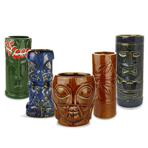 bar@drinkstuff Ceramic Tropical Tiki Party Pack - Set of 5 - Ceramic Cocktail Mugs