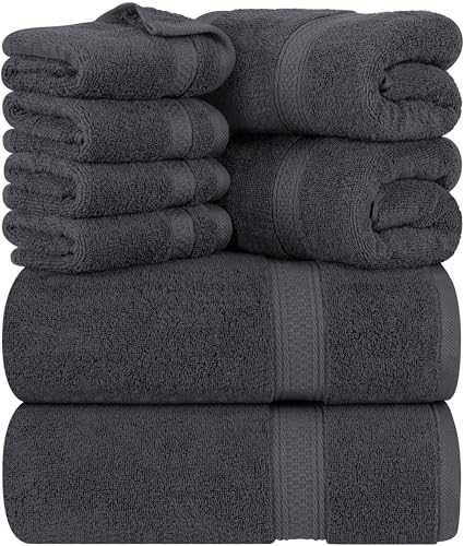 Utopia Towels 8 Piece Towel Set - 2 Bath Towels, 2 Hand Towels and 4 Washcloths Cotton Hotel Quality Super Soft and Highly Absorbent (Grey)