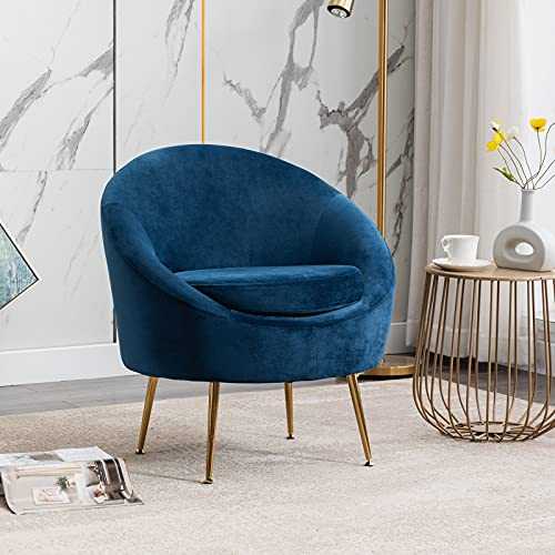 Wahson Velvet Armchair Occasional Tub Chair Modern Accent Chair with Gold Metal Legs,Tuffted Single Sofa Chair for Living Room Bedroom,Blue