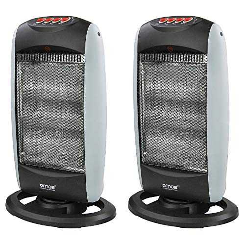 AMOS 2 x Halogen Heater Three Bar Wide Angle Oscillation Function Home Office Radiator with 3 Heat Settings 400 / 800W / 1200W