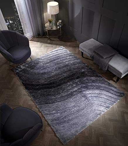 3D WAVE HEAVYWEIGHT CARVED Shaggy Rug GREY SILVER Ombre Super Plush Extra Large Rugs Living Room with SHIMMERING SPARKLE STRANDS Thick Pile Height Modern Area Rugs (240cm x 340cm (7.9ft x 11.2ft))