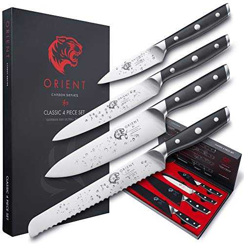 4 Piece Knife Set, 4pc Kitchen Knives Set, Chef Utility Bread and Paring Knives, German Stainless Steel, Cooking Knives, Bonus Cover x 4, Gift Box
