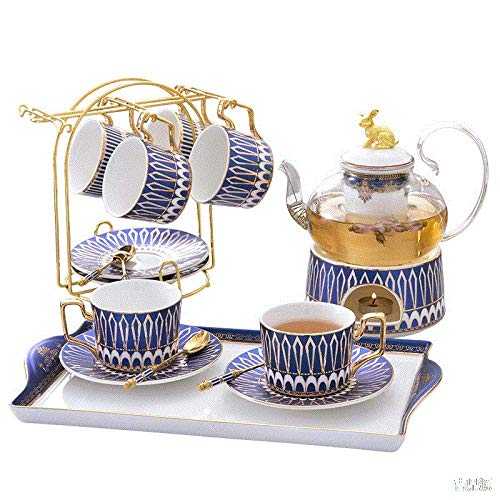 HKX Cup and Saucer Set Porcelain Tea Set Afternoon Tea Tea Set Household Fruit Teapot Candle Heating
