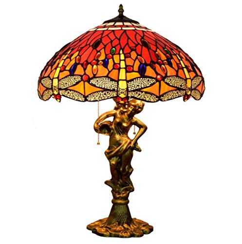 KELITINAus -Style Night Lamp Table Lamp Decoration Vintage Stained Glass Shade Bedroom Nightstand Nursery Decoration Bedside Lamp with Alloy Base,E27 (B),C