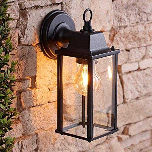 CGC Black Bevelled Glass Coach Lantern Wall Light Porch Indoor Outdoor Garden Decorative Lamp Fixture IP23