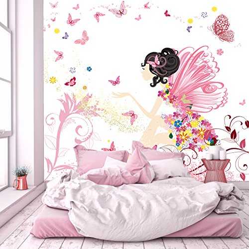 murimage Photo Wallpaper Fairy Child 274 x 254 cm Including Paste Wall Mural Kids Nursery flowers butterflies girls pink children´s room