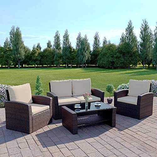 Abreo Brown Rattan Garden Furniture Sofa Set Brown Sofa Wicker Weave 4 Seater Patio Conservatory Luxury INCLUDES OUTDOOR WATERPROOF PROTECTIVE COVER