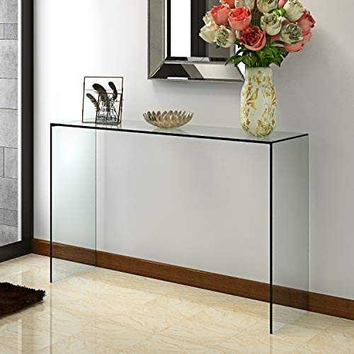 Panana Pald Crystal Modern Curved Console Glass Table Bent Clear Large Transparent Table For Hall Dining Room Home W100*D33*H76 CM