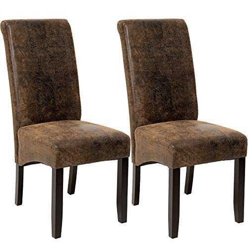 tectake 800139 Dining chairs with ergonomic seat shape | Set of 2 modern dining table chairs for dining room, living room and kitchen (Antique brown)