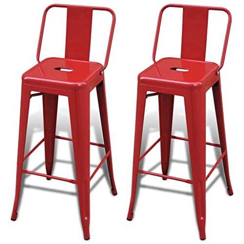 Bar Chair High Chairs Bar Stools Square 2 pcs Back Red