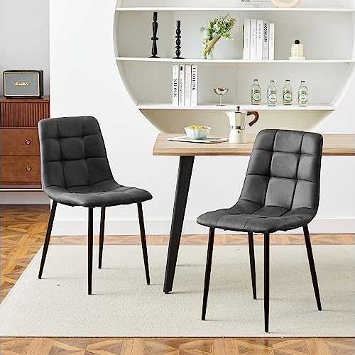 TUKAILAi 2PCS Retro Fabric Dining Chairs Set Padded Seat Set of 2 Chairs Reception Living Room Dark Grey Dining Chairs Set of 2