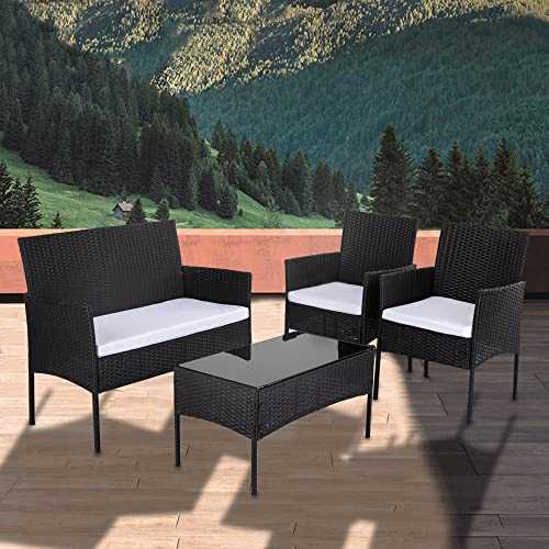 Garden Furniture Set Corner Patio Sofa Dining Set Rattan Wicker 4 piece Black