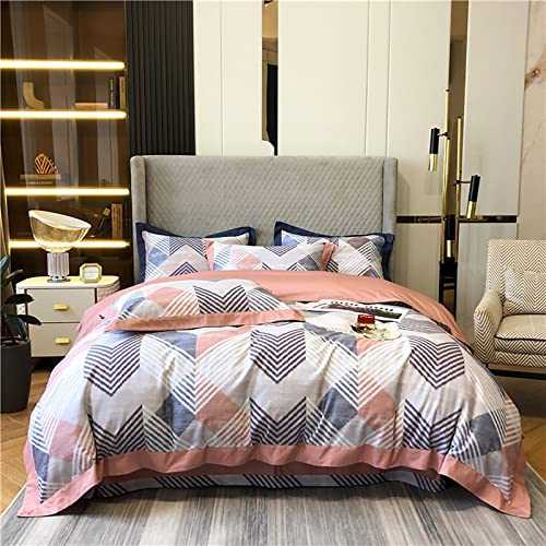 GXGX Duvet Cover Sets Double Bed - 100% Cotton Light Luxury Satin Duvets Cover Sets With Pillowcases Long-staple Cotton Bedding Bedset Quilt Cover (Full Size) (A Queen)