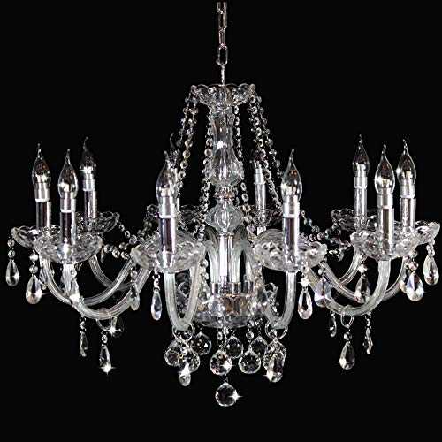 Marie Therese 10 Arms Crystal Chandeliers, JJGD Clear Crystal Glass Droplets Ceiling Light Brilliant Pendant Lamp for Dining/Living Room Bedroom Cafe Hotel E14X10 Bulbs Required D80cm H60cm Chain 60cm