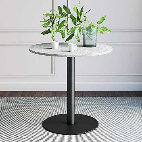 Nathan James Small Mid-Century Modern Kitchen or Dining Table with Faux Carrara Marble Top and Brushed Metal Pedestal Base, Black