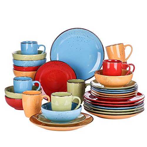 vancasso Navia Tropical Dinner Set, Stoneware Vintage Look Multicolored Dinnerware Tableware, 32 Pieces Dinner Service Set for 8, Include Dinner Plate, Dessert Plate, Cereal Bowl and Mug