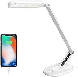 JKSWT LED Desk Lamp, Eye-Caring Table Lamps Natural Light Protects Eyes Dimmable Office Lamp with 5 Color Modes USB Charging Port Touch Control and Memory Function,10W Reading Lamp