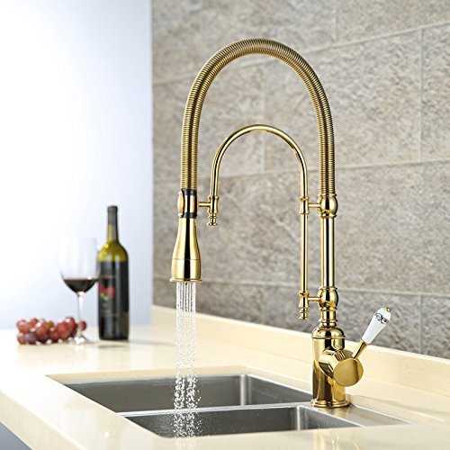 CZOOR Luxury Gold 540mm high Pull Down Kitchen Faucet Solid Brass Sink Mixer tap with Two Functions Pull Out Spray