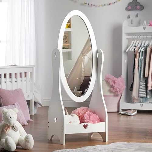 Haus Projekt Girl's Free Standing Full Length Mirror, Child’s White Wooden Dressing Mirror, Hand Made Children's Bedroom Furniture