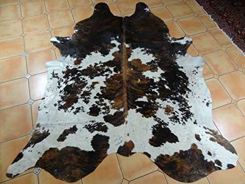 Tricolor Cowhide Rug Brown Black and White Cow Hide Area Rug - 5ft X 6ft (152.4 cm X 182.88) LARGE