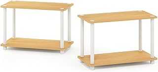 Furinno Turn-N-Tube 2-Tier No Tools End Table, Coffee Table, Shelf, Beech/White, 2-Pack
