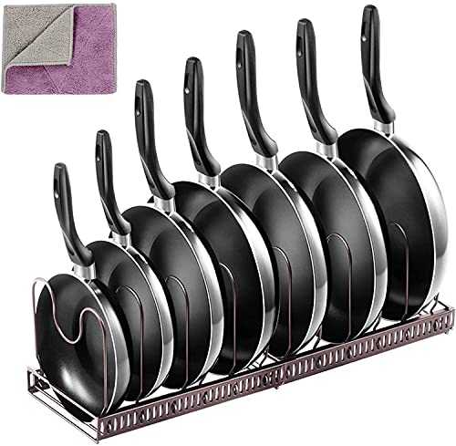 MASTERTOP 22.25"Kitchen Cookware Pan Pot Lid Organizer Rack Kitchen Pan Organizer Rack Holder Total 7 Adjustable Compartments with 1 Microfiber Cloth