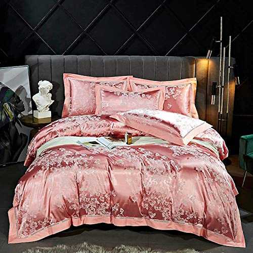 FDSGEWW Duvet Cover Single Bed Boys Luxury 4pcs Jacquard Bedding Set Satin Bedding Sets 1 Quilt Cover + 2 Pillow +1 Bed Sheet-H_2.0m Bed (4pcs) (H 1.8M BED (4PCS))
