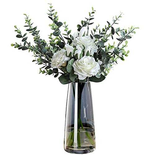 FANTESTICRYAN Ins Modern Glass Vase Irised Crystal Clear Glass Vase for Home Office Decor (Crystal Gray)