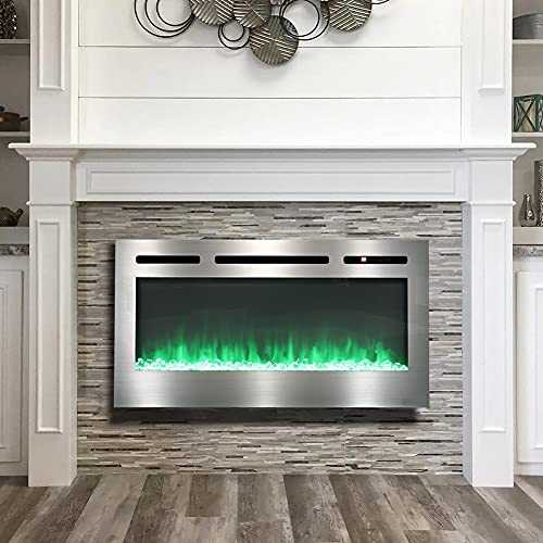 FIDOOVIVIA Electric Fireplace Wall/Insert Mounted Fire Suite Heater with Log/Crystal Effect & 12 Flame Colour Effect for Living Room Bedroom Heater, 900/1800W, 40 Inch, Stainless Steel