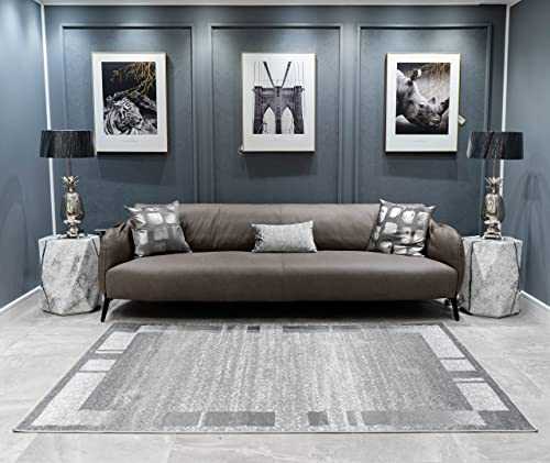 A2Z Rug|Palma 9958 Modern Abstract Silver Grey Border Pattern|Dining Room Office Studio Area Rug|Soft low Pile|160x230cm - 5'3"x7'7"ft|Contemporary Medium Area Carpet