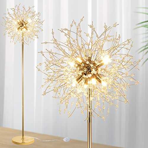 Rayofly Modern Floor Lamp, Golden Fireworks Crystal Floor Lamps for Living Room, 8-Lights Crystals Standing Lamps with Foot Switch, Glass Metal, Elegant Design Tall Lamp for Bedroom, Beside, G9, 175cm