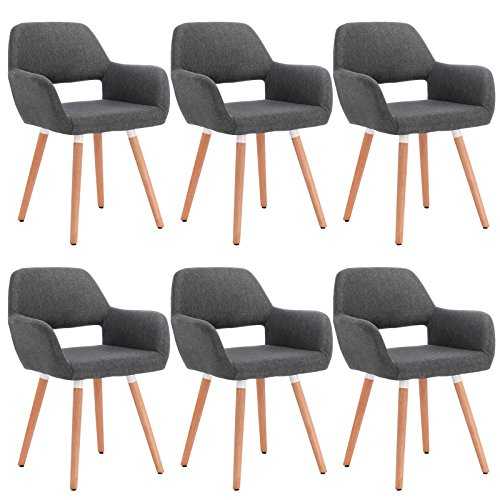 WOLTU Kitchen Dining Chairs Dark Grey Set of 6 pcs Kitchen Counter Office Lounge Living Room Chairs Tub Chairs with Backrests & Armrests
