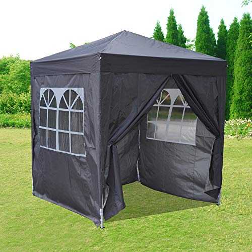 Pop Up 2 x 2m Outdoor Gazebo Marquee Garden Awning Tent Folding Canopy with 4 Sidewall and Carrying Bag for Festival Wedding Party (Black)