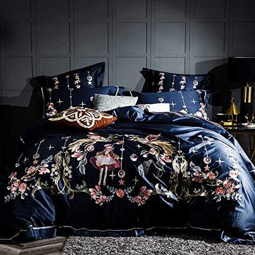 HJRBM Luxury Embroidery Bedding Sets Egyptian Cotton Duvet Cover Flat Sheet Pillowcase 4/6pcs,1,King Size 6pcs (1 Queen Size 4pcs)