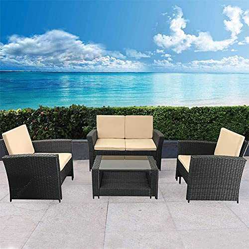 TUOKE 4 Seater Garden Rattan Furniture Sofa Armchair Set + Cushions And Coffee Table Wicker Weave Conservatory