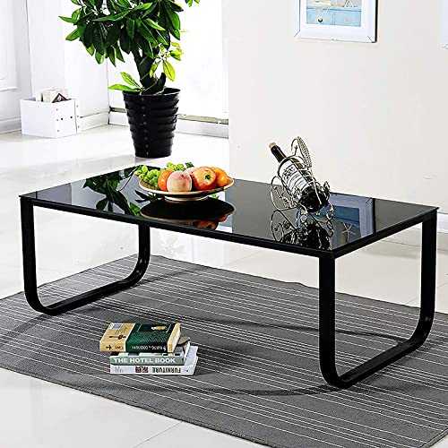 OFCASA Glass Coffee Table with Storage Metal Frame Legs Black End Side Table Coffee Table for Living Room Bedroom