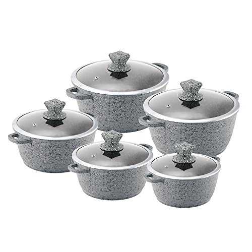 Sq Professional Granite Die Cast Non-stick Cooking/Casserole Pot 5 Pcs Set Grey