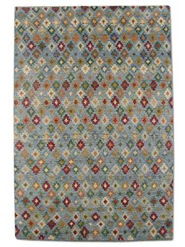 Pak Persian Rugs Modern Chobi Handmade Gabbeh Rug, Wool, Grey/turqoise, Small, 124.2 X 182.2 cm, 4' 1" x 6' (ft)