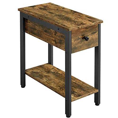 Yaheetech 2-Tier Industrial End Table Narrow Nightstand Side Table for Small Space, Wood Console Sofa Table with Metal Frame, for Living Room/Bedroom/Hallway, 60x30x61cm, Rustic Brown