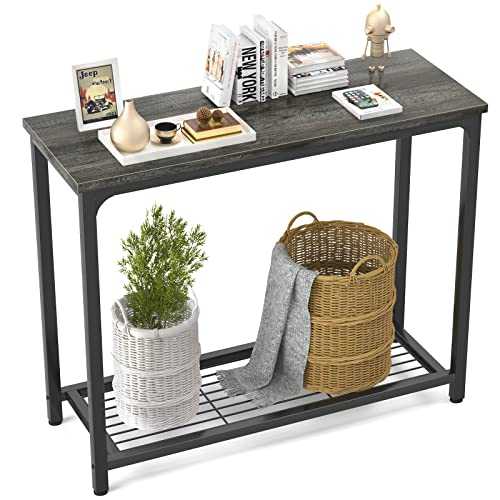 Ecoprsio Small Console Table Sofa Table with Mesh Shelves, 2 Tier Entryway Table Foyer Table for Entryway, Front Hall, Hallway, Sofa, Couch, Living Room, Coffee Bar, Kitchen, 32 Inch, Grey