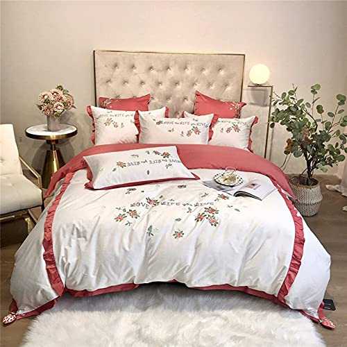FGDSA Luxury Egypt Cotton Strawberry Ruffles Bedding Set Embroidery Duvet Cover Set Bed Sheet Pillowcases Queen King Size 4Pcs (Color : Red, Size : King Size 4Pcs)