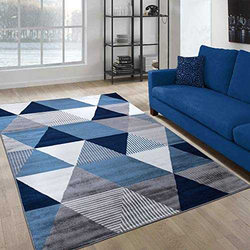 A2Z Rug|Paris 1950 Triangle Silver Grey Navy Pattern|Conservatory Foyer Front Room Area Rug|Soft Short Pile 240x330cm - 7'10"x10'10"ft|Geometric Extra Large Area Carpet