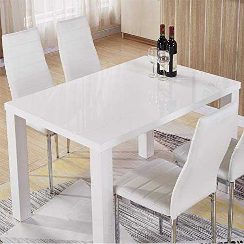 GOLDFAN White High Gloss Dining Table Modern Rectangle Kitchen Tables Wood Style for 4-6 People Dining Room Furniture (Table Only)