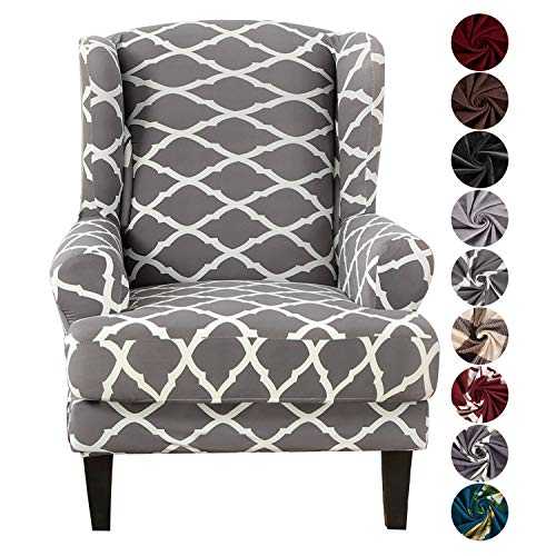 Armchair Covers, SHANNA Spandex Sofa Cover Stretch Wing Chair Slipcover for Armchairs - Wingback Chair Covers - Geometric Grey
