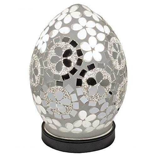 Art Deco Mirrored Flower Mosaic Glass Vintage Egg Table Lamp 20cm | Black Base | 1 x SES E14 Bulb Required (Not Included) | Study - Bedroom - Lounge | Desk Light